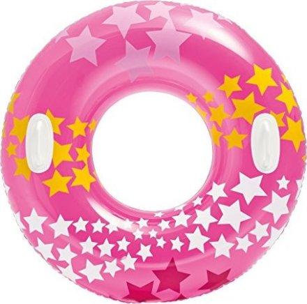 Надувний круг для плавання Intex 59256 «Зірки», рожевий, 91 см, з тримачами для рук