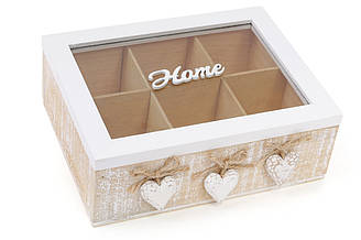 Коробка для чаю дерев'яна (6 відділень) зі скляною кришкою Home