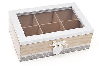 Коробка для чаю дерев'яна (6 відділень) зі скляною кришкою