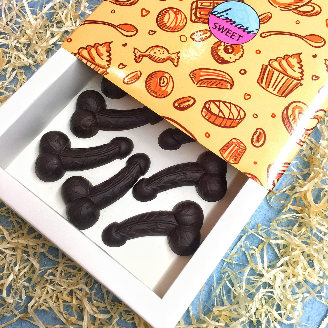 Подарунковий набір Шоколадних членастів БЕЗ цукру (7 штук у коробці) Шоколадний член, пеніс