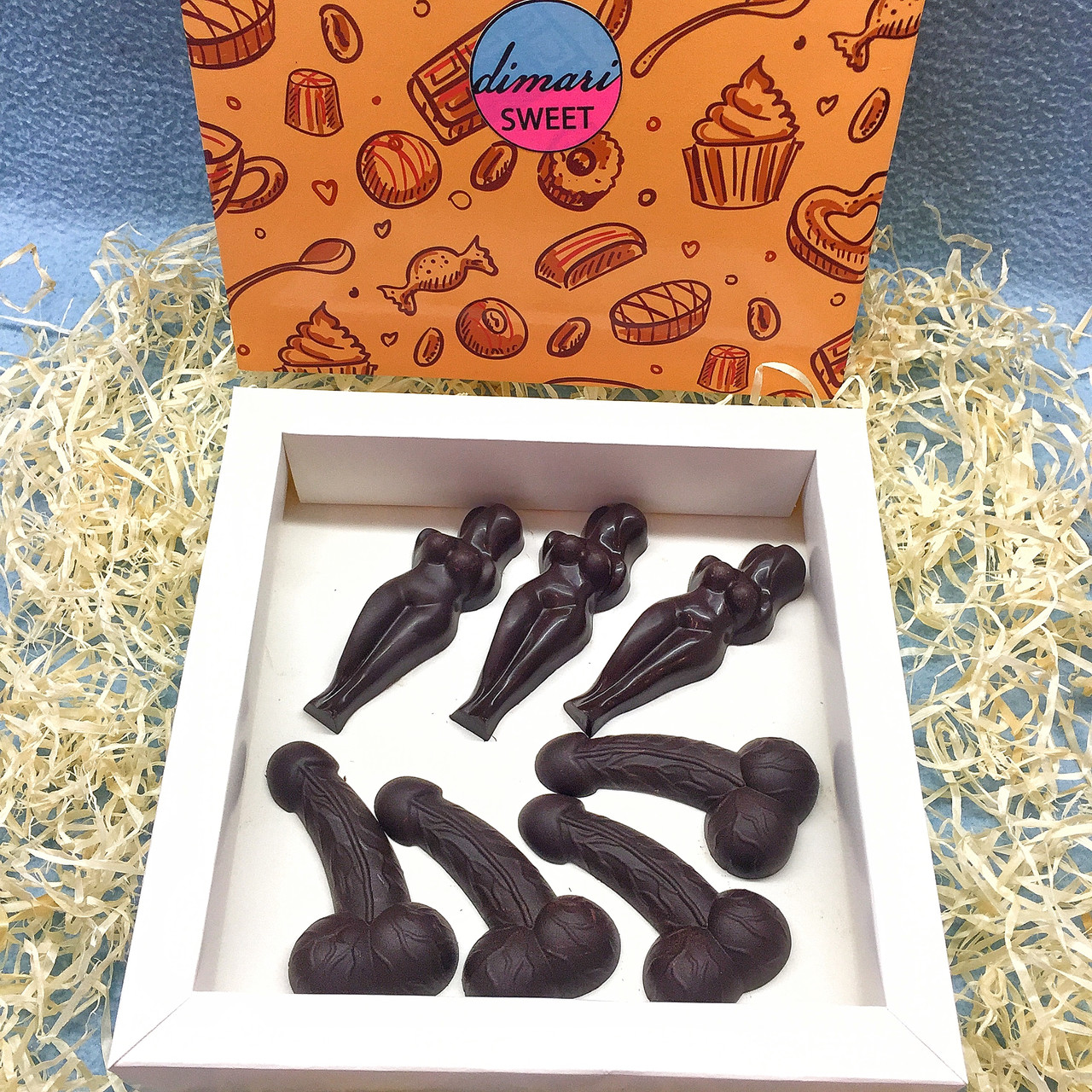 Подарунковий набір Шоколадний член і Шоколадна Дівчина БЕЗ цукру (7 штук у коробці) Шоколадний пеніс