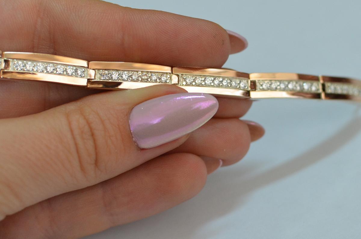 Срібний браслет з золотими пластинами 21 см, фото 1