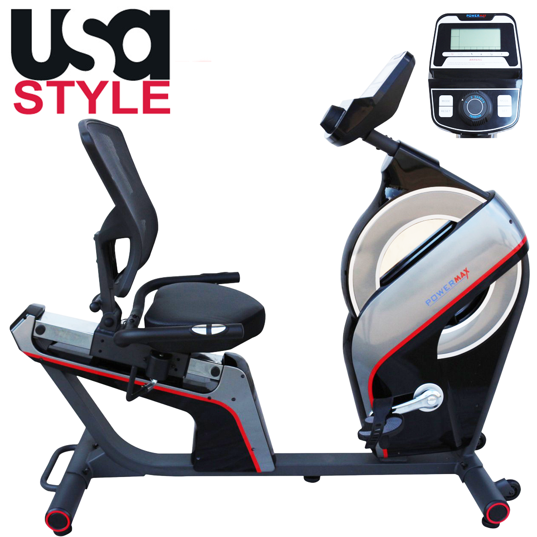 Горизонтальний Велотренажер USA Style SS-EFIT-61705R Магнітний До 120 кг.