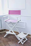 Стул визажный складной, стул для визажиста, стул мастера складной розовый, режиссерский стул