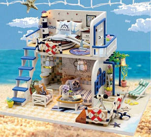 Будиночок біля моря, мініатюра, двоповерховий, DIY набір для збирання, нічник