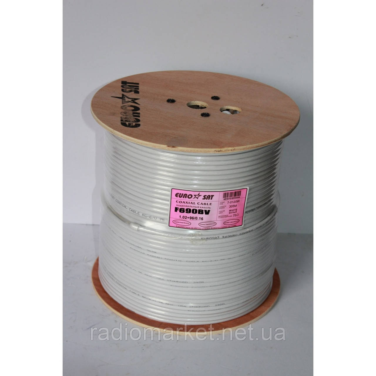 Кабель коаксіальний RG-6, F690BV "EuroSat", білий, 305 м