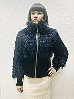 Куртка хутряна жіноча з єнота на шовку синя