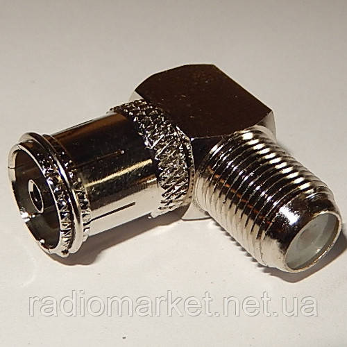 Перехідник гніздо TV- гніздечко F, кутовий, латунь 10 штук, фото 1