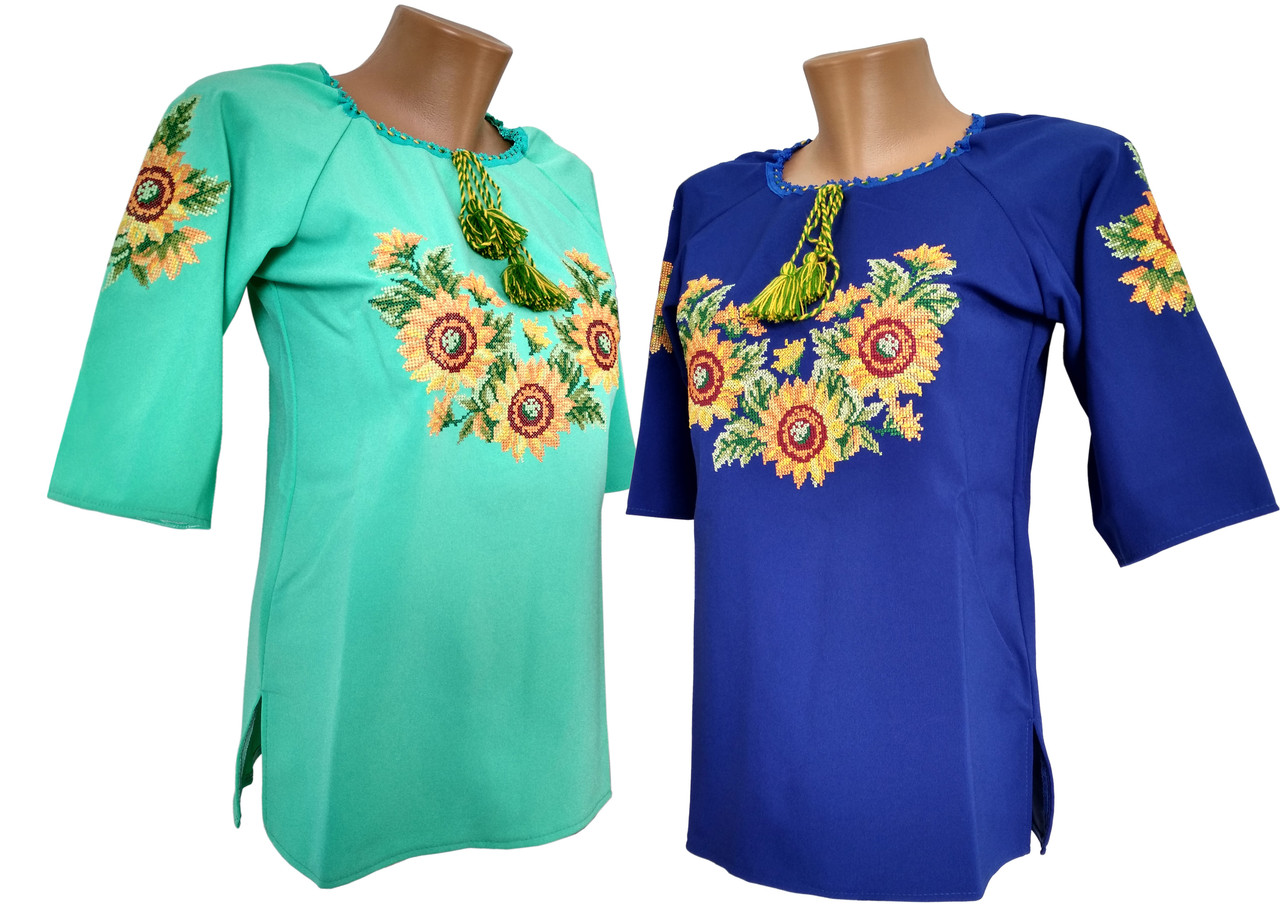 Жіноча вишиванка на кожен день із соняхами у сучасному стилі, фото 1