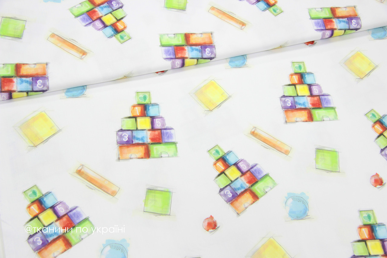 Тканина Преміум сатин Кубики ЗАЛИШОК 2,3м+100*75, фото 1