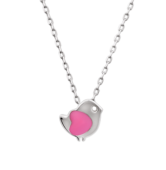 Срібний кулон маленька пташка з емаллю в сердечку