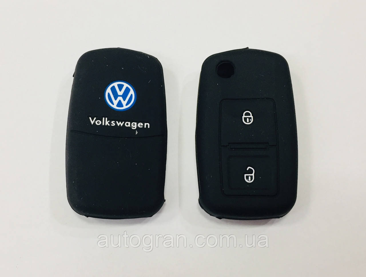 Силіконовий чохол на ключ 2 кнопки Volkswagen чорний, фото 1