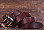 Шкіряний ремінь чоловічий з натуральної шкіри. Чоловічий ремінь пояс для джинсів DINISITON Коричневий, фото 6