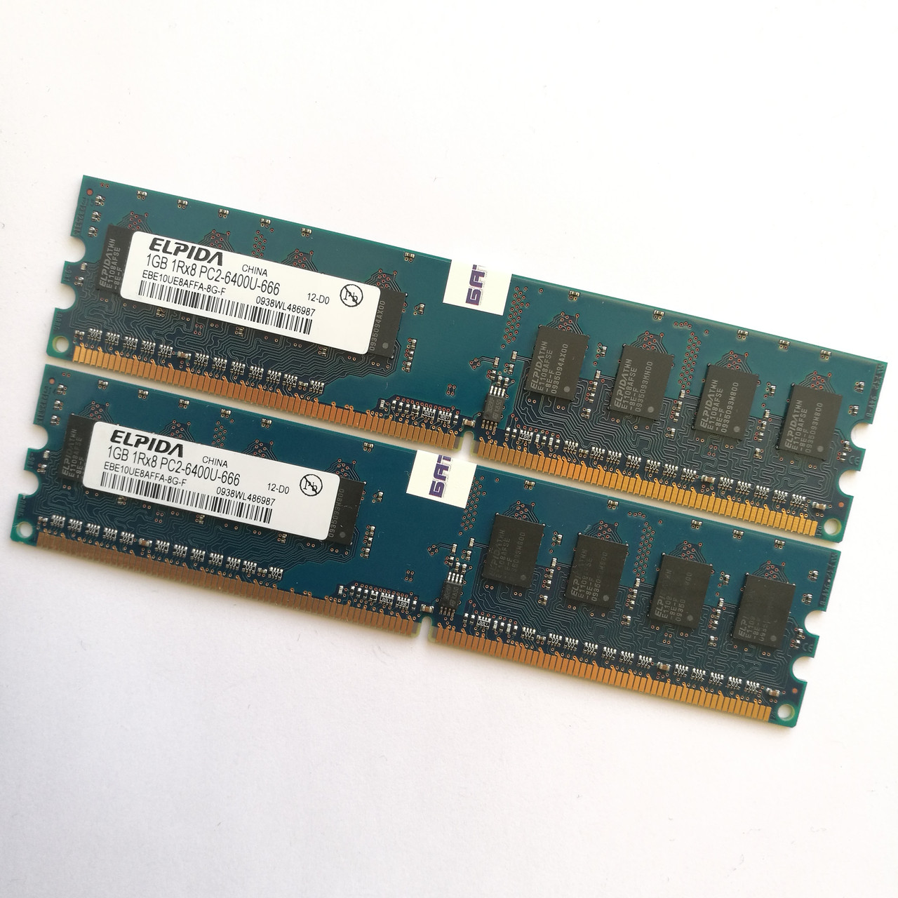 Комплект оперативной памяти Elpida DDR2 2Gb (1Gb+1Gb) 800MHz PC2 6400U CL6 (EBE10UE8AFFA-8G-F) Б/У