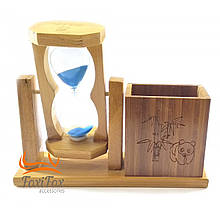 Годинник пісочний з підставкою для ручок синій пісок(19х15х5,5 см)