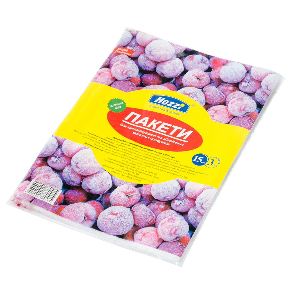 Пакети для заморожування продуктів 15 шт. х 3 л (25х30 см) ТМ "Hozzi"