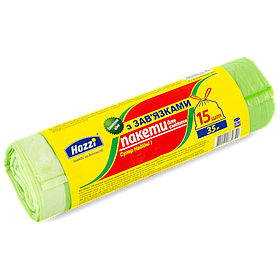 Пакети для сміття з затяжками 35 л х 15 шт. "ТМ Hozzi"