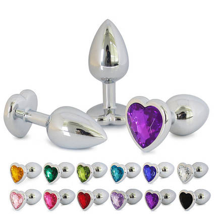 Анальна пробка 4 см велика срібло з каменем серцем Swarovski L Big Love, фото 1
