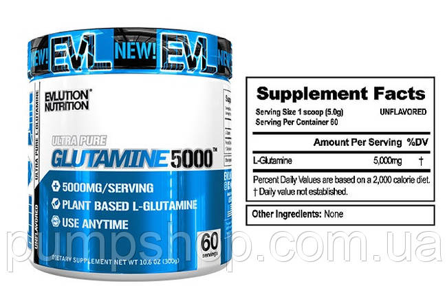 Глютамин Evlution Nutrition Glutamine 5000 300 г, фото 2