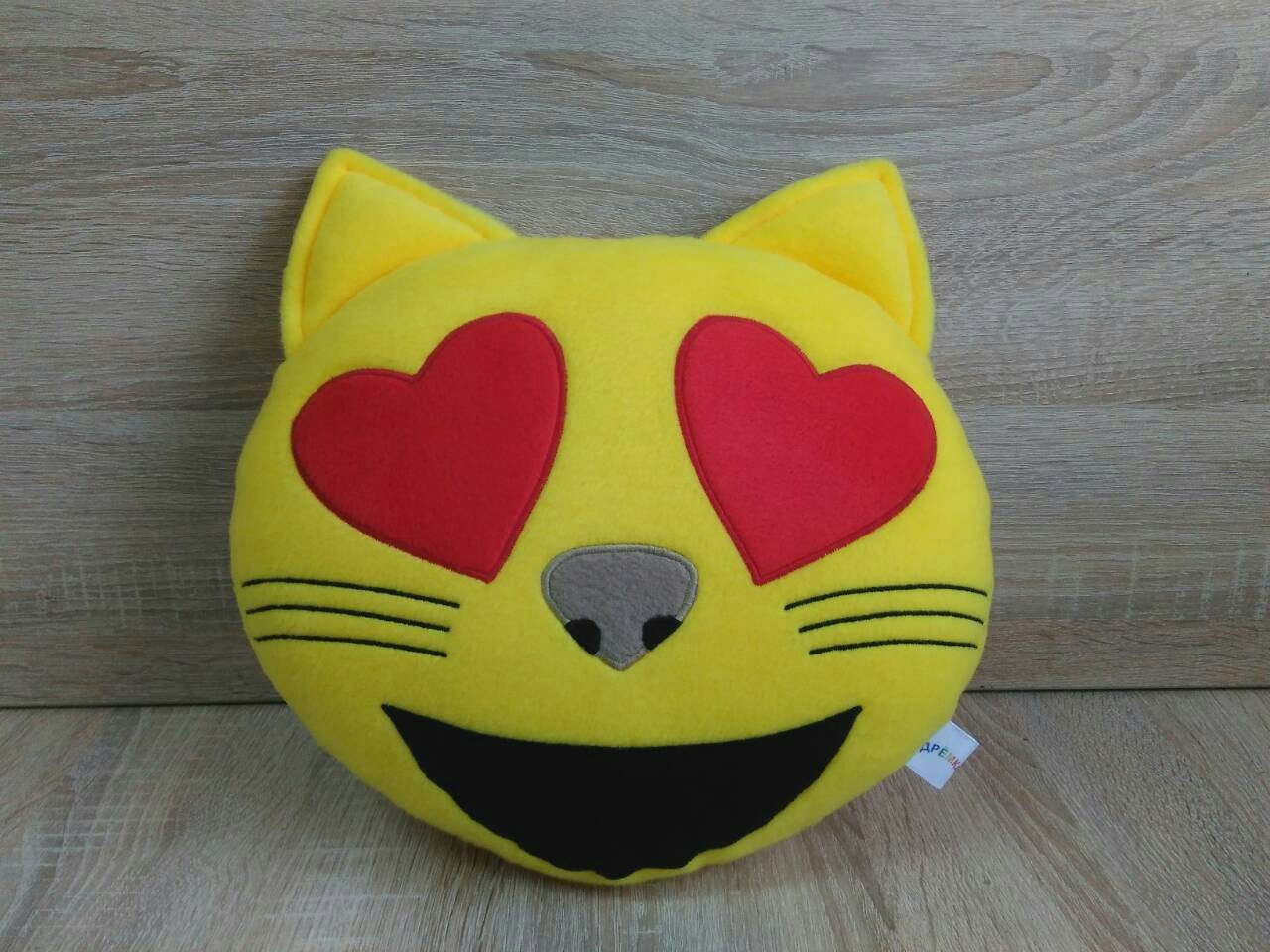 Подушка — іграшка Емодзі Emoji Смайл кіт із серцем, ручна робота, фото 1