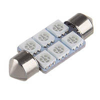 LED лампа C5W (blau) 42мм 6 SMD5050 12V цвет синий