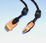 Шнур шт.HDMI - шт.HDMI Tcom 5-0509 V1.4 d-6.8мм, фильтр+сетка, черно-красный 5.0м