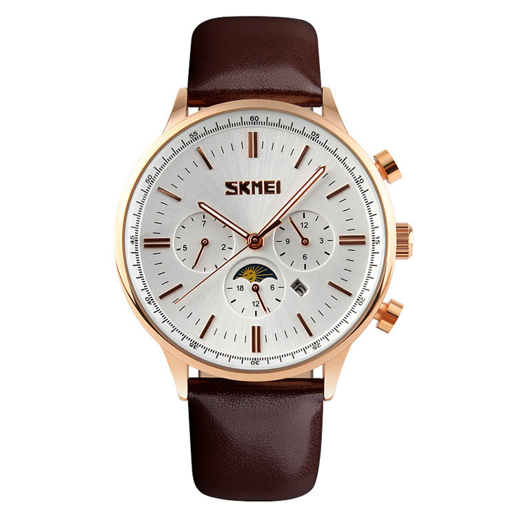 Skmei 9117 золоті з білим циферблатом чоловічі класичні годинник