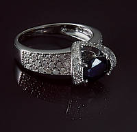 Женское кольцо из белого золота с бриллиантами и сапфиром С37Л1№24