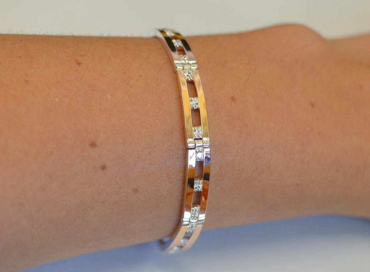 Срібний браслет зі вставками з золота 19.5 см, фото 1