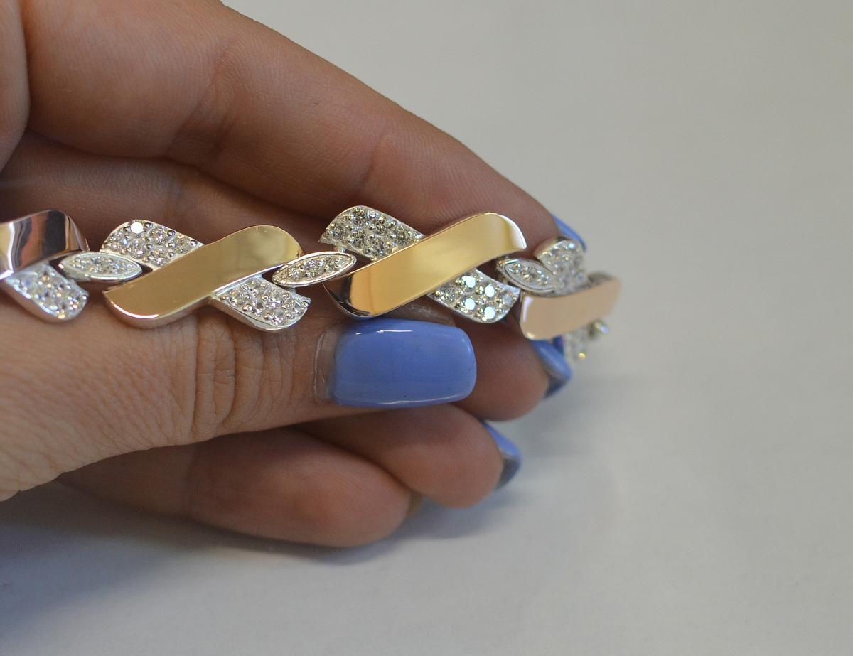 Срібний браслет зі вставками з золота 17.5 см, фото 1