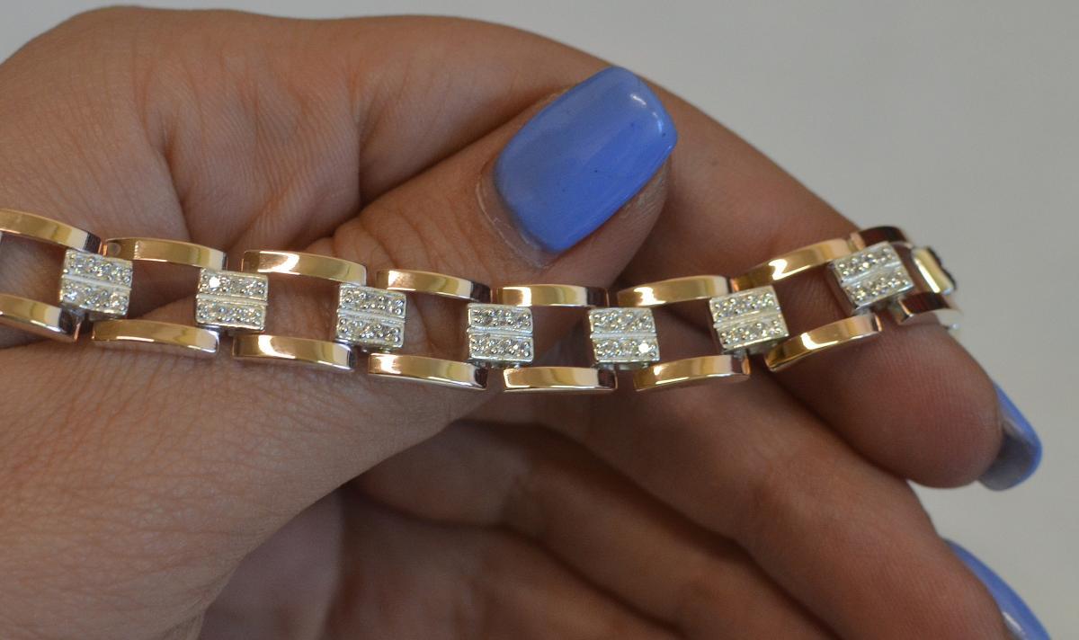 Срібний браслет з вставками з золота 19.5 см, фото 1