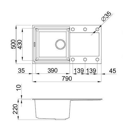 Глубокая гранитная мойка светло-серая 790x500x230 Adamant Horizon 09 - фото 7 - id-p866108166