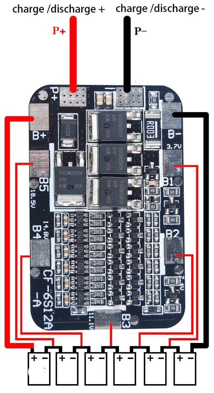 BMS 6S 15A 24V плата захисту чорна Li-Ion 18650 (Контролер заряду/розряду)