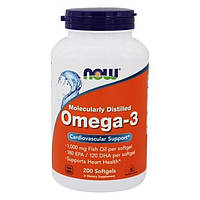 Омега-3 NOW Foods ОРІГІНАЛ! США 200 капсул Omega-3 Нау Фудс риб'ячий жир fish oil 180EPA/120DHA 200 капсул