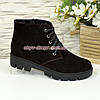 Черевики жіночі замшеві на шнурівці, на товстій підошві, колір коричневий, фото 2