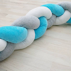 Бортик косичка блакитний 160х20 см, захист коса в дитяче ліжечко, фото 2