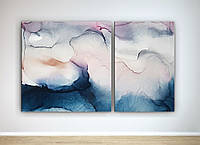 Абстрактна картина на холсті Пастель Акварельні розводи мармур 100х60 з 2-х частин