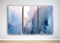 Картина в спальню Абстракция Разводы краски Мягкий цвет Пастельный голубой оттенок 90х60 из 3 частей
