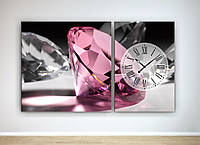 Модульна картина з годинниковим механізмом Рожевий діамант