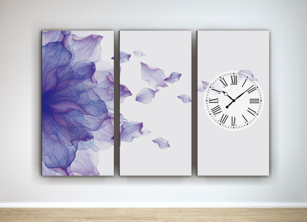 Фотокартина модульная с часами три модуля Цветок, фото 1