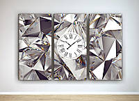 Фотокартина модульная с часами красивые блики бриллиантов украшений габарит 90*60 из 3 частей