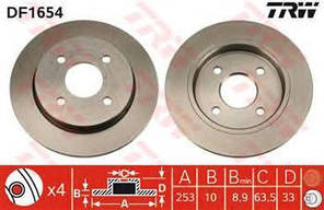 Тормозной диск задний Ford Focus, Форд Фокус, TVR (пр-во TRW DF1654)