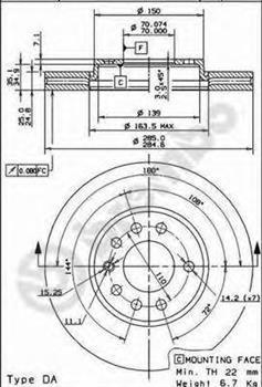 Гальмівний диск передній Опель, Сааб (пр-во BREMBO 09.9165.10)