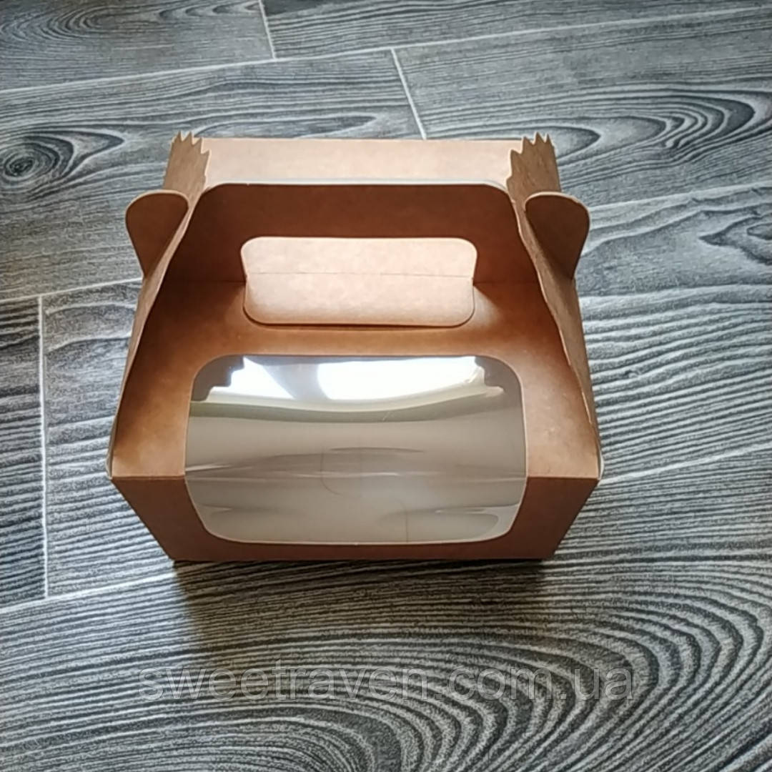 Коробка для торта "Крафт" з віконцем 17*17*8,5 см