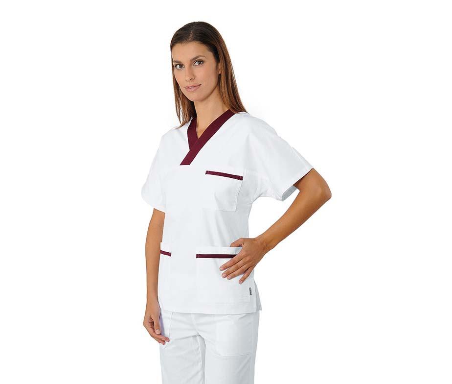Медичний костюм хірургічний жіночий білий з бордовим - 03100