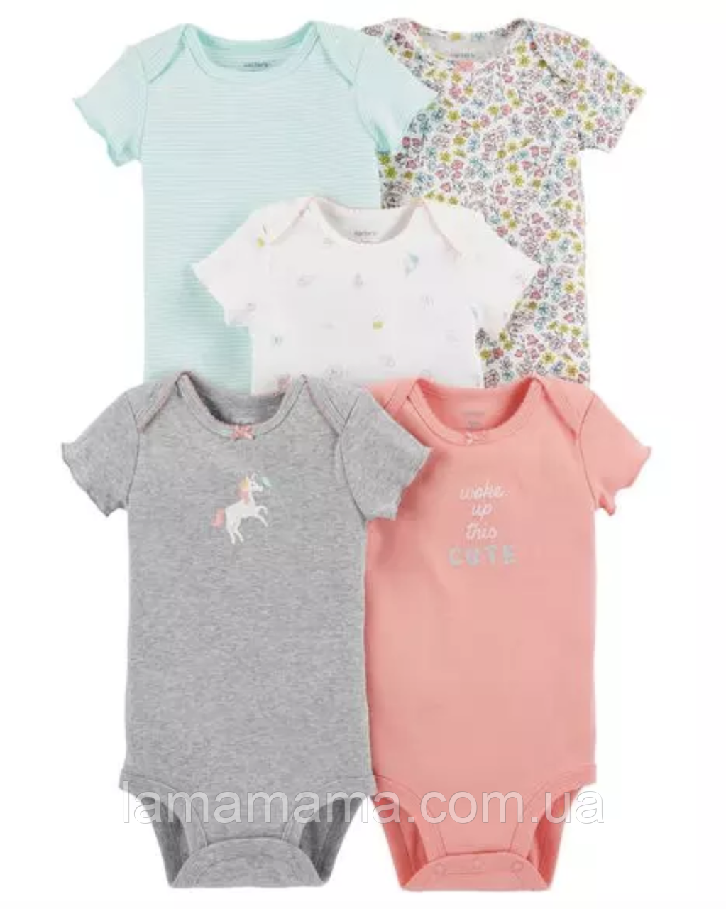 Набір з 5-ти боді з коротким рукавом Єдиноріг Картерс, фото 1