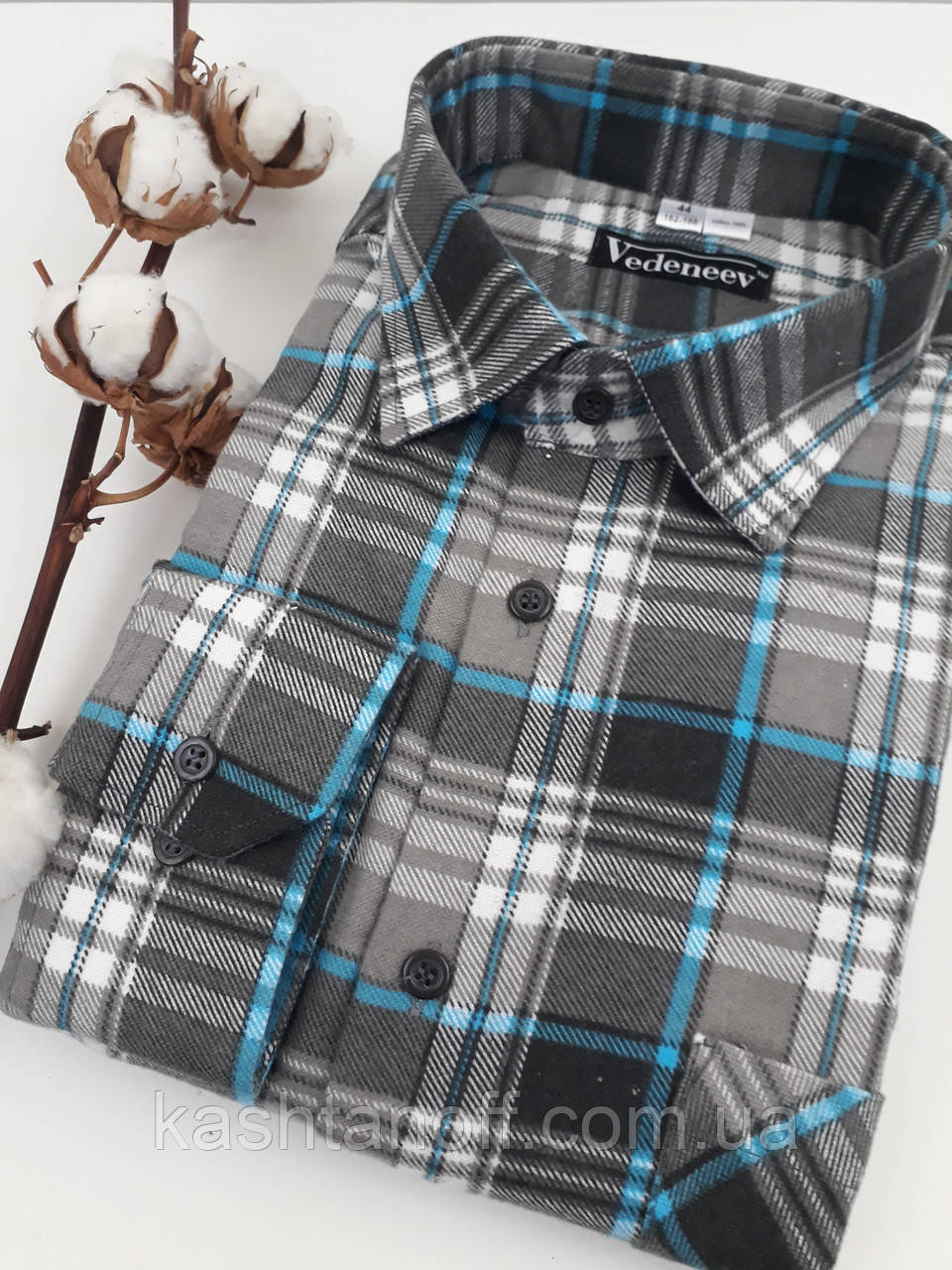 Повсякденна чоловіча фланелева сорочка в сіру карту, фото 1