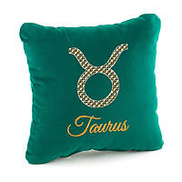 Сувенирная подушки с вышивкой Телец,подушка подарочная гороскоп в различных цветах зеленый