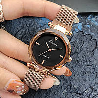 Женские часы Geneva Shine rose gold black, Жіночий наручний годинник, кварцевые часы Женева