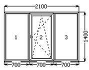 Вікно "трійник" з відкриванням 2100х1400 у зал "Хрущовка" Ніколев